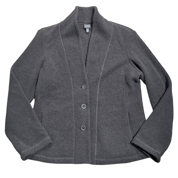 Eileen Fisher Sweaters - Eileen Fisher Charcoal Grey Boiled Wool Shawl Collar Cardigan Jacket Womens M
